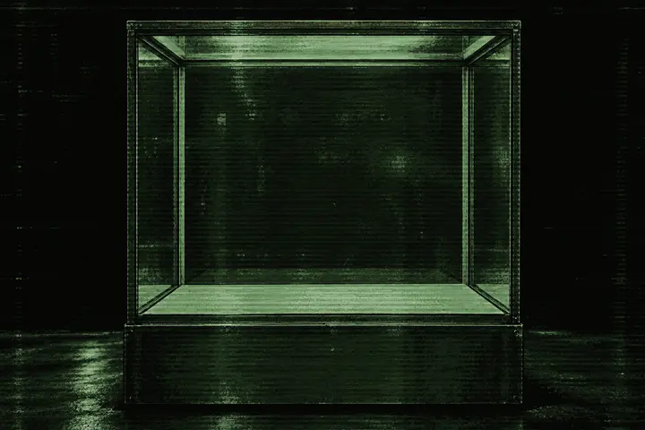 An empty display case with nothing inside it.